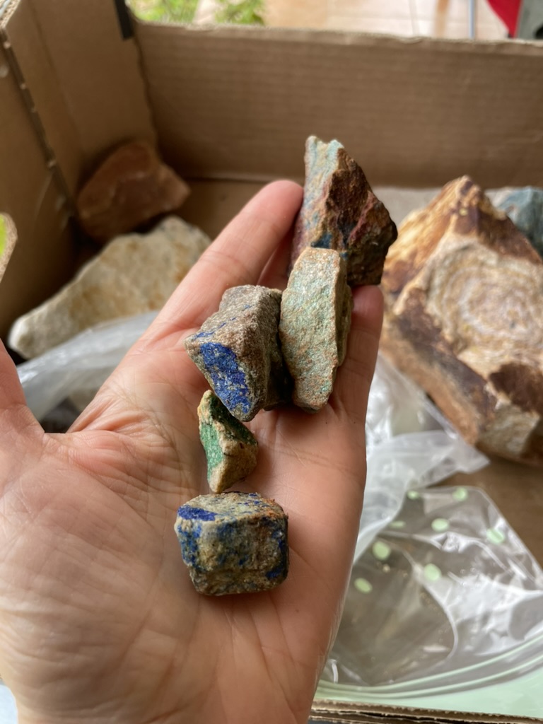 Raw azurite and malachite mineral specimens